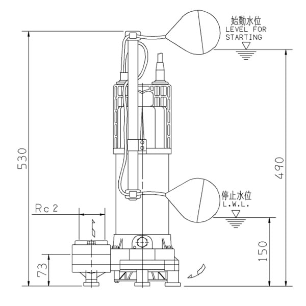 ▲荏原 【50DWSA5.4B】 雑排水ポンプ 三相 0.4kW 2極 50Hz モータ駆動 自動形