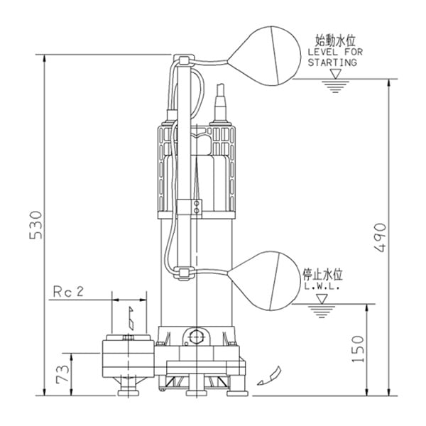 ▲荏原 【50DWSA5.4SB】 雑排水ポンプ 単相 0.4kW 2極 50Hz モータ駆動 自動形