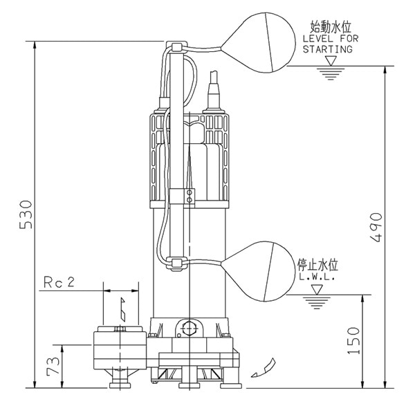 ▲荏原 【50DWSA6.4B】 雑排水ポンプ 三相 0.4kW 2極 60Hz モータ駆動 自動形