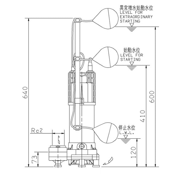 ▲荏原 【50DWSJ5.4SB】 雑排水ポンプ 単相 0.4kW 2極 50Hz モータ駆動 自動交互形