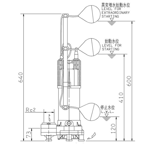 ▲荏原 【50DWSJ6.4SB】 雑排水ポンプ 単相 0.4kW 2極 60Hz モータ駆動 自動交互形