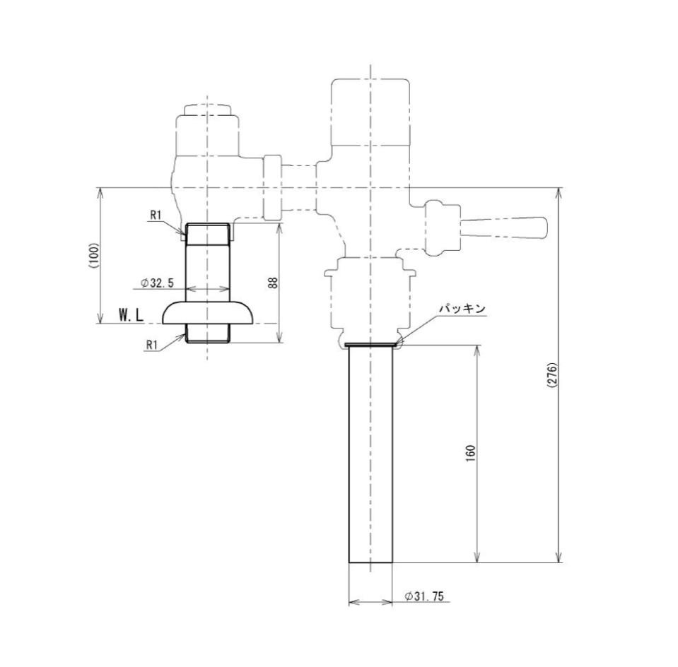 ▲TOTO【TSF100AR】フラッシュバルブ配管セット 壁給水・上給水床置大便器用 