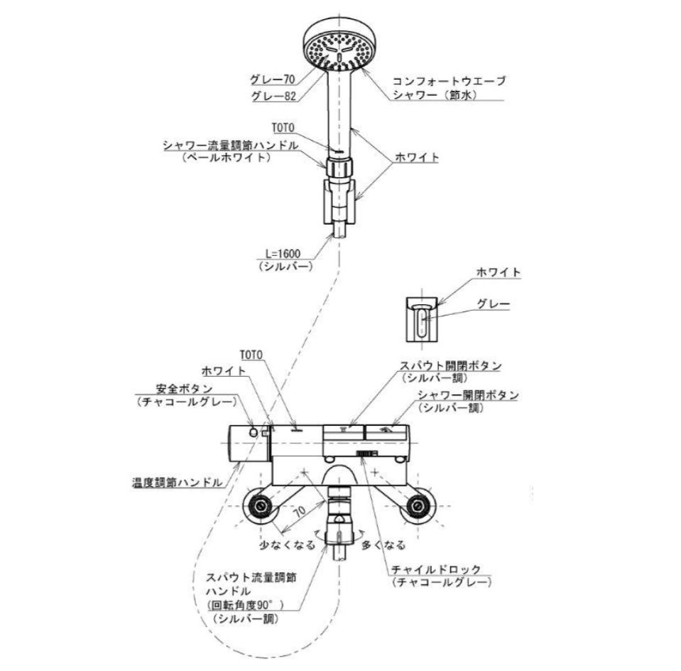 【在庫あり】◎TOTO【TMN40STY1】壁付サーモスタット混合水栓 ニューウェーブ タッチ、コンフォートウエーブ1モード