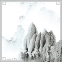 中国 山水画 手描き 中08 手のひらで描いた絵 縦長 30×15cm 手掌画 台紙無し 額無し|中サイズ[縦長30×15cm]|[書画07]手掌画(てのひら絵)