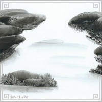 中国 山水画 手描き 中46 手のひらで描いた絵 横長 15×30cm 手掌画 台紙無し 額無し|中サイズ[横長15×30cm]|[書画07]手掌画(てのひら絵)