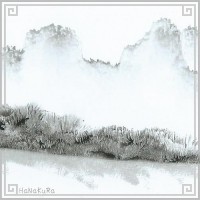中国 山水画 手描き 中48 手のひらで描いた絵 横長 15×30cm 手掌画 台紙無し 額無し|中サイズ[横長15×30cm]|[書画07]手掌画(てのひら絵)