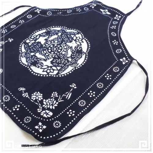 藍染め 前掛け エプロン 大人用 紐留め 金魚 | 藍染め(印花布