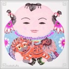 切り絵 剪紙 S108 工芸品 子供と獅子 彩色 16×16cm|【サイズ】小(18cm以下)|切り絵(剪紙)