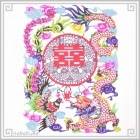 切り絵 剪紙 M105 工芸品 龍鳳双喜 彩色 22×17cm|【サイズ】中(18-25cm)|切り絵(剪紙)