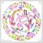 切り絵 剪紙 M108 工芸品 双鳥松竹梅 彩色 直径21cm|【サイズ】中(18-25cm)|切り絵(剪紙)