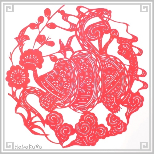 切り絵 剪紙 M313 一般品 梅花蛇亀 直径19cm | 切り絵(剪紙),【サイズ