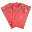 紅包 福42(特厚) 金福_花剪紙 4枚 230g/m2|【場面】汎用「福」|紅包(中国の祝い袋)