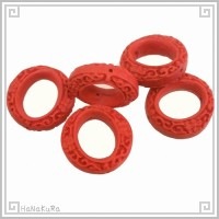 堆朱 人工漆 ビーズ M29 花輪 27-楕15mm 1個 彫漆 手芸素材 アクセサリ パーツ|05堆朱ビーズ|手芸アクセサリ素材