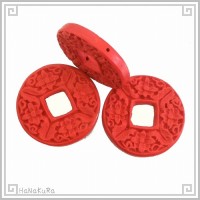 堆朱 人工漆 ビーズ M25 花銭 35mm 1個 彫漆 手芸素材 アクセサリ パーツ|05堆朱ビーズ|手芸アクセサリ素材