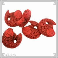 堆朱 人工漆 ビーズ M42 花紋吉魚 1個 彫漆 手芸素材 アクセサリ パーツ|05堆朱ビーズ|手芸アクセサリ素材