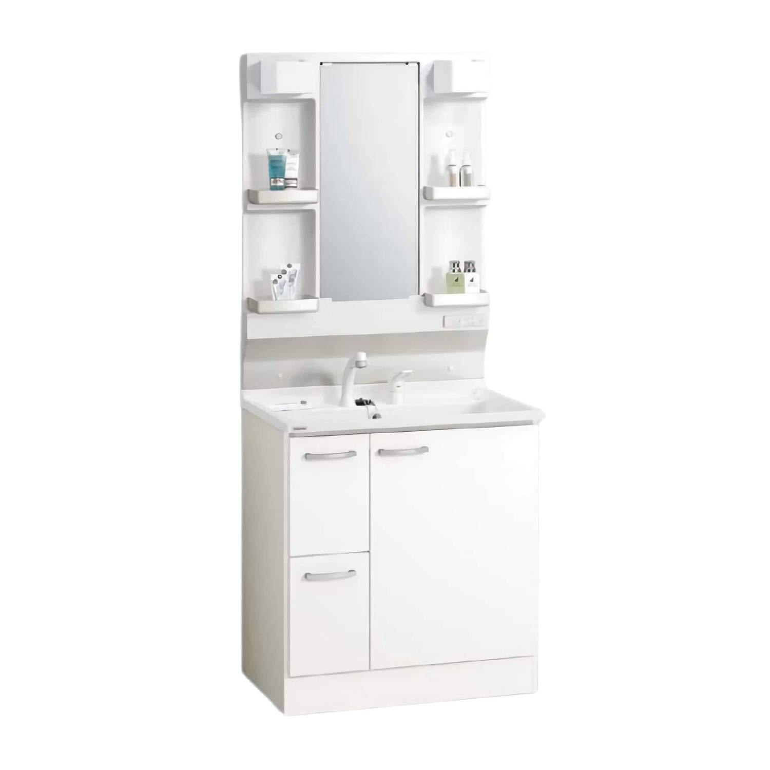 クリナップ 【BGAL752HTVW※(I・G)+M-(H・L)751GAEH】 BGAシリーズ洗面化粧台(間口75cm)+ミラーキャビネット(1面鏡くもり止めヒーターあり) シャワー付シングルレバー水栓 引出しタイプ