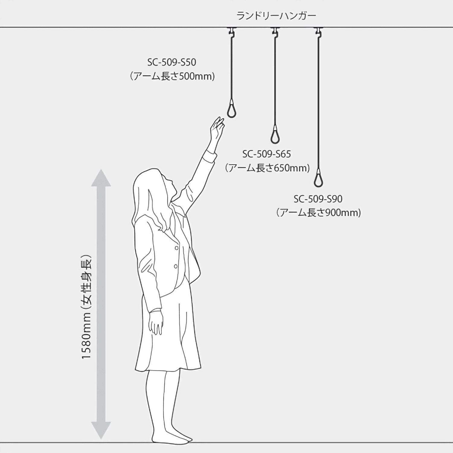 カワジュン 【SC-509-S50】 ランドリーハンガー アーム長さ500mm KAWAJUN
