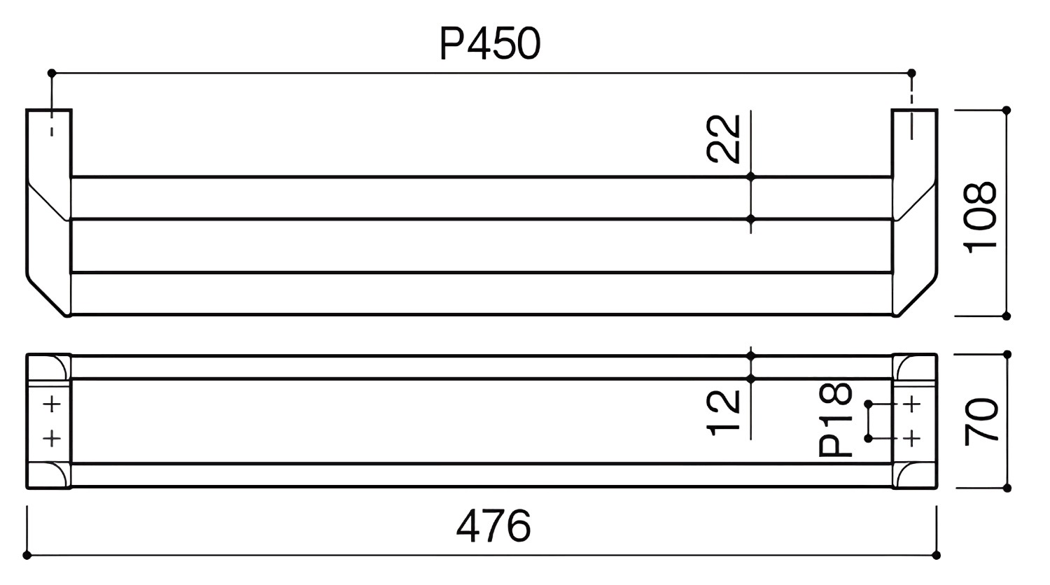 カワジュン 【SE-392-003】 ダブルタオルレール マットブラック P=450