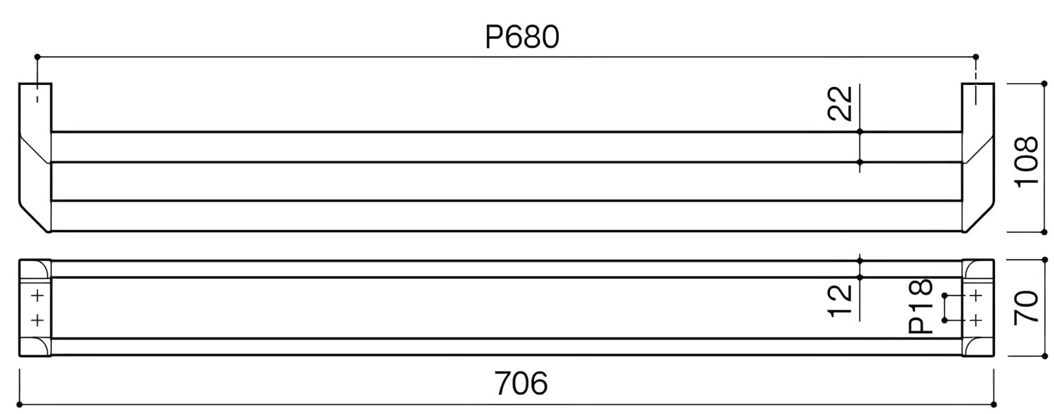 カワジュン 【SE-392-003L】 ダブルタオルレール マットブラック P=680