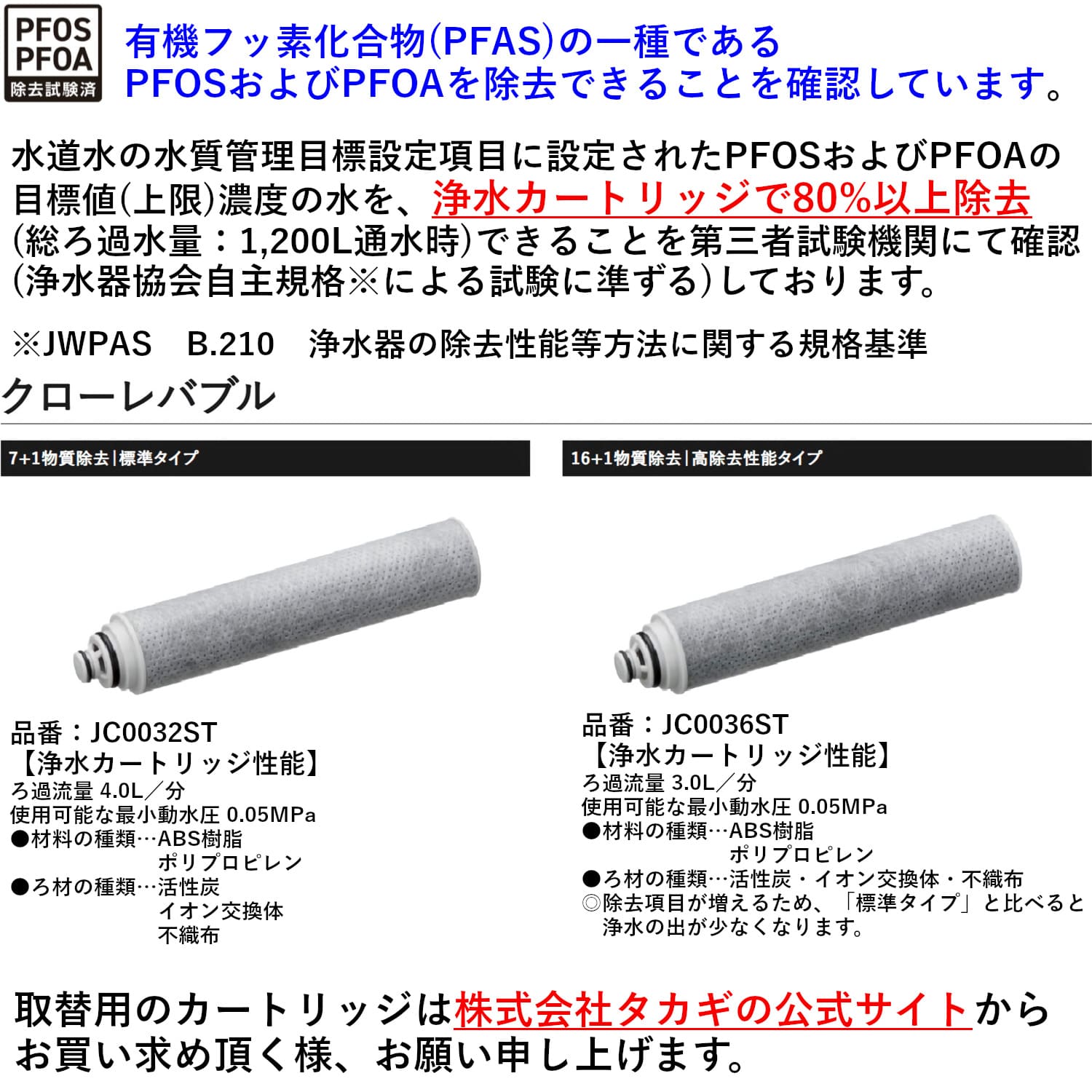 タカギ 【JY396MK-9NTF】 蛇口一体型浄水器 クローレバブル シングル