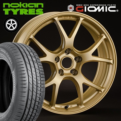 MINI ミニ クロスオーバー R60 サマータイヤホイールセット ノキアン ハッカブラック2 225/45R18 GIOMIC EX03-RC ゴールド 18インチ