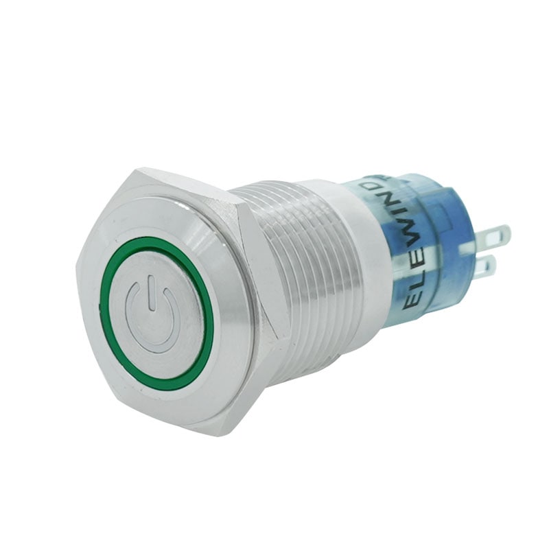 メタルスイッチ LED電源マーク入リ 16mm オルタネイトタイプ 1回路 C接点(グリーン)