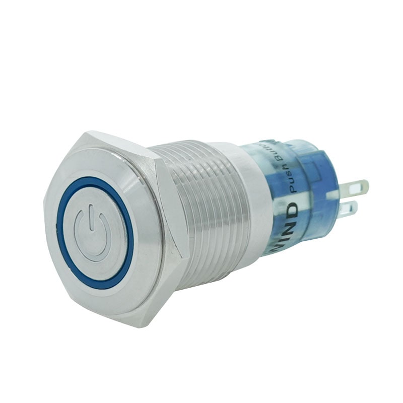 メタルスイッチ LED電源マーク入リ 16mm オルタネイトタイプ 1回路 C接点(ブルー)