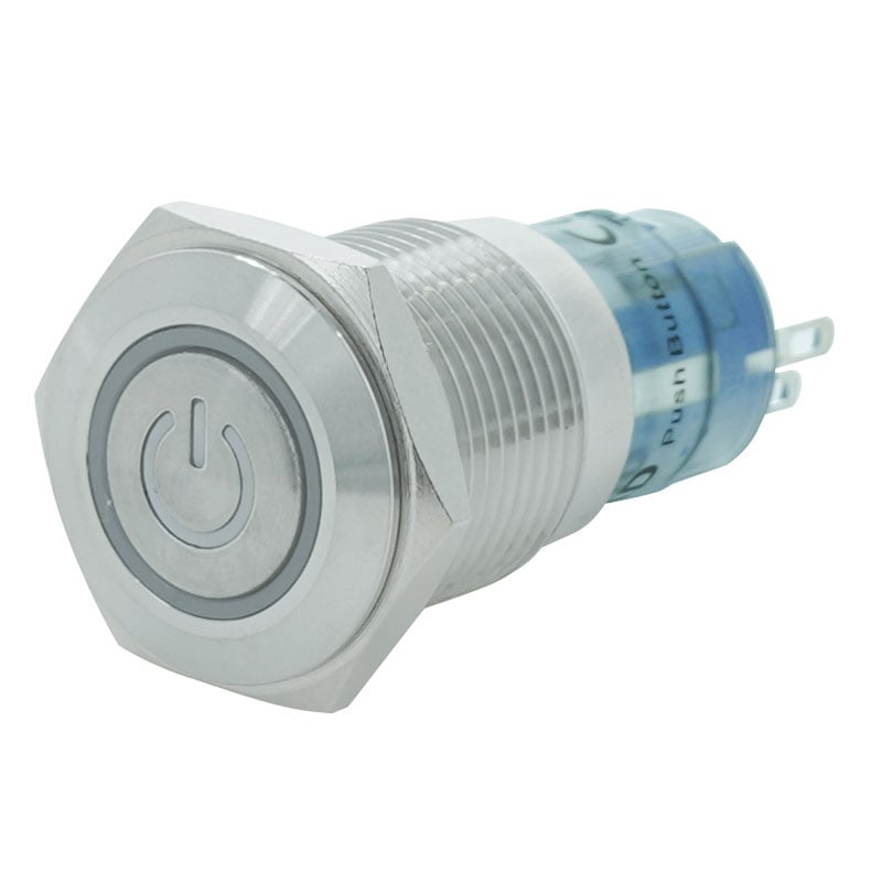 メタルスイッチ LED電源マーク入リ 16mm オルタネイトタイプ 1回路 C接点(ホワイト)