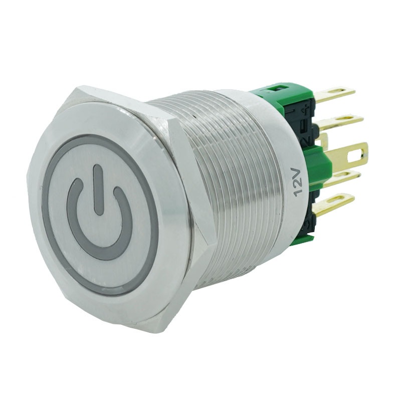 メタルスイッチ LED電源マーク入リ 22mm オルタネイトタイプ 1回路 C接点(レッド)