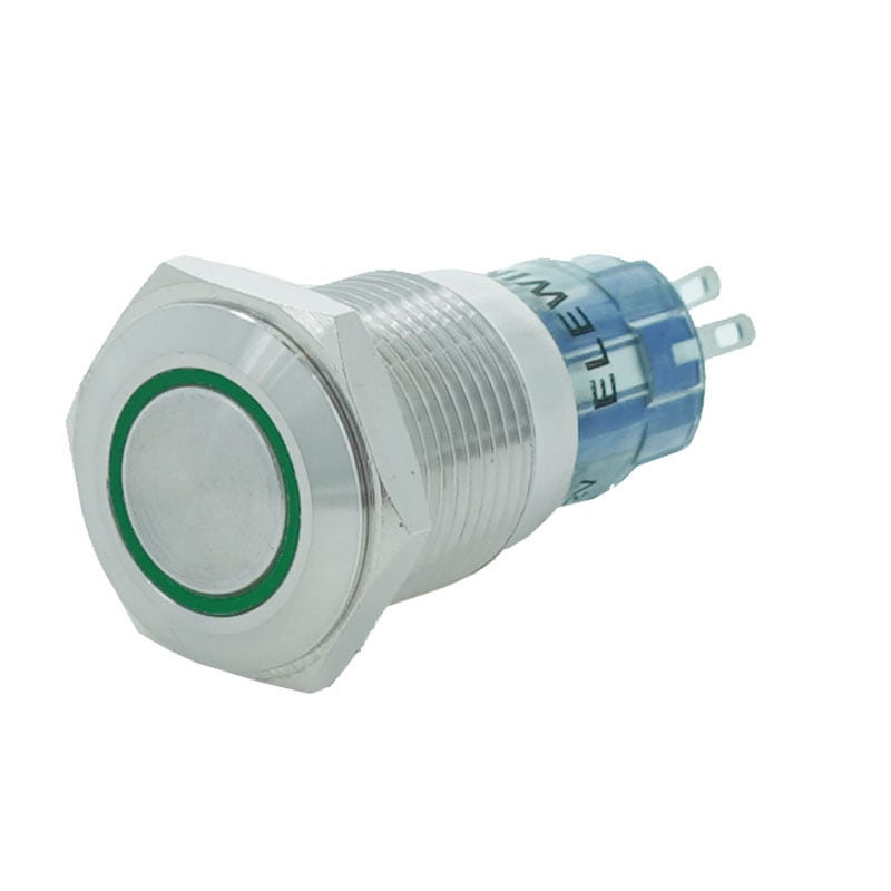 メタルスイッチ LED付 16mm オルタネイトタイプ 1回路 C接点(グリーン)