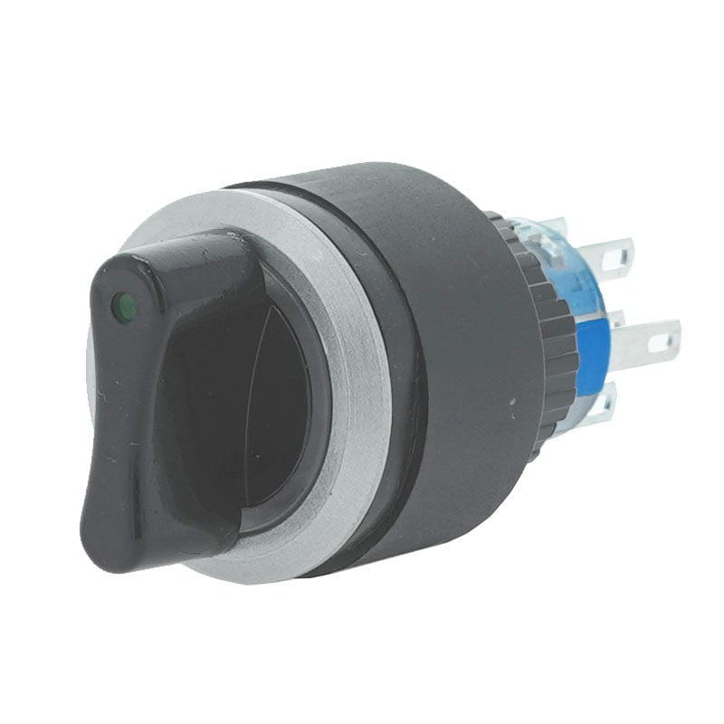 プラスチックスイッチ LED付 3ポジション 22mm ロックタイプ 2回路 C接点(グリーン)