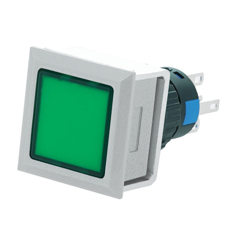 プラスチックスイッチ LED付 21*21mm モーメンタリータイプ 1回路 C接点(グリーン)