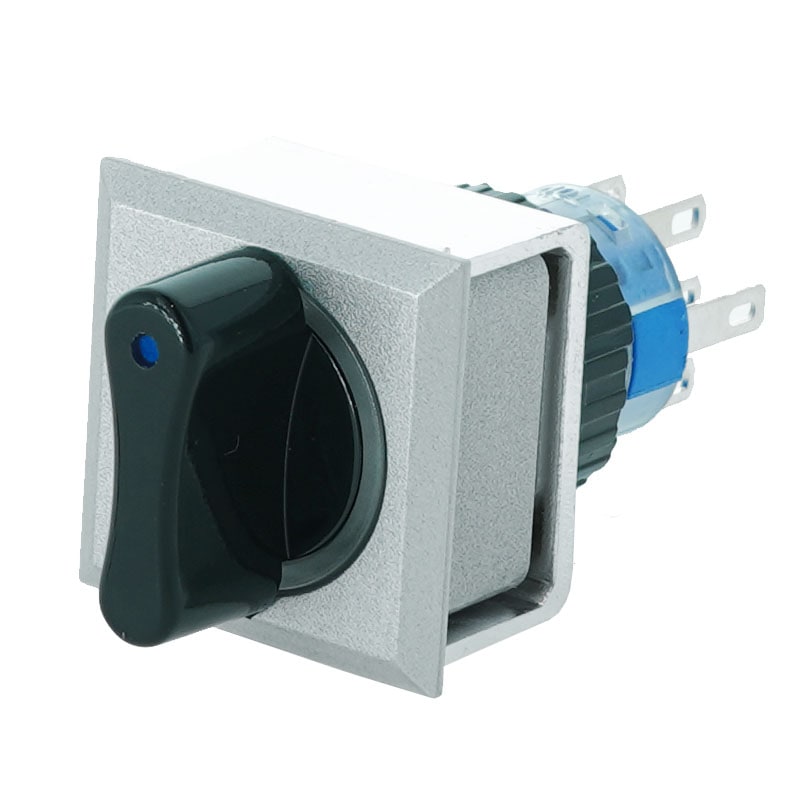 プラスチックスイッチ LED付 3ポジション 21*21mm ロックタイプ 2回路 C接点(ブルー)