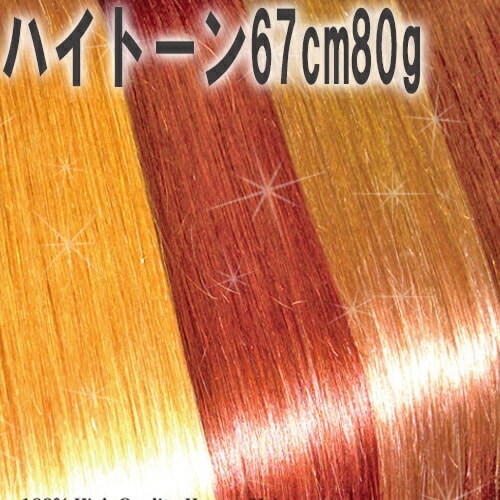 高級人毛100％ ヘアエクステンション 80g 67cm ハイトーンカラー 編