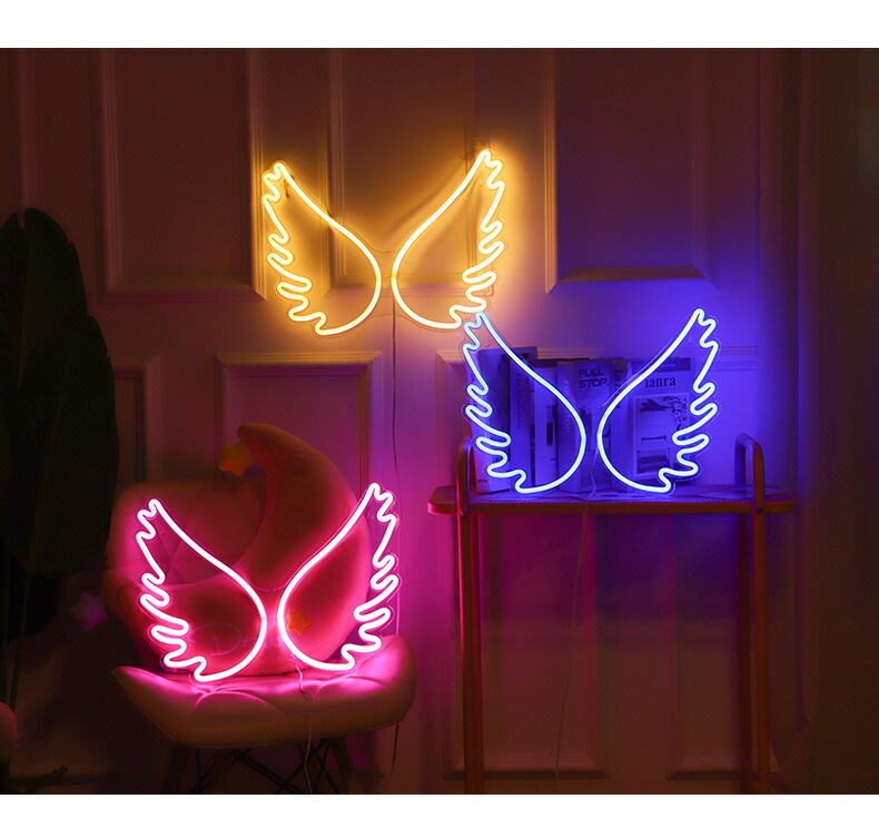 箱潰れ【LEDの看板 エンジェル 羽】LED ネオンサイン open LEDネオン