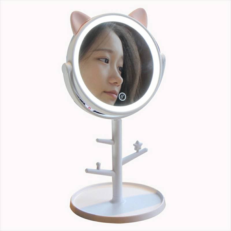 ねこちゃん様 女優ミラー LEDライト付き 3段階調光 LEDライト付き ねこちゃんスタンドミラー | 株式会社ハック