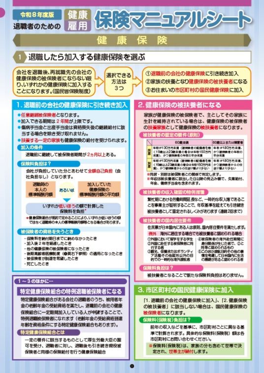 退職者のための健康・雇用保険マニュアルシート 令和8年度版 | 社会