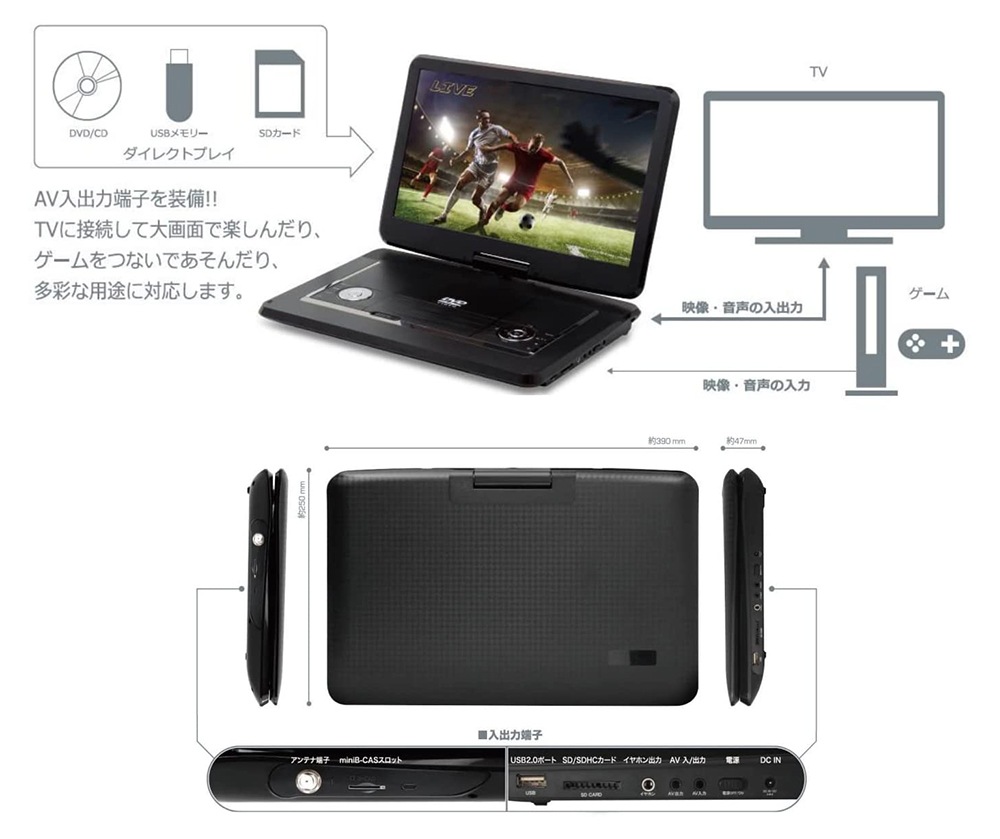 ティーズネットワーク 15.6型ポータブルDVDプレーヤーTEES