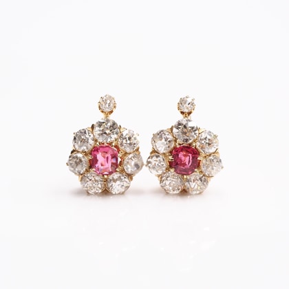 イヤリング&ピアス ピンクスピネル ダイヤモンド クラスターピアス