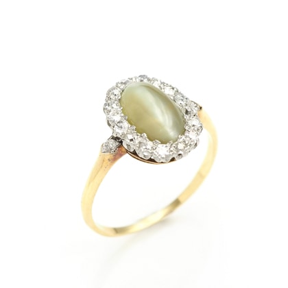 リング キャッツアイ ダイヤモンド クラスターリング