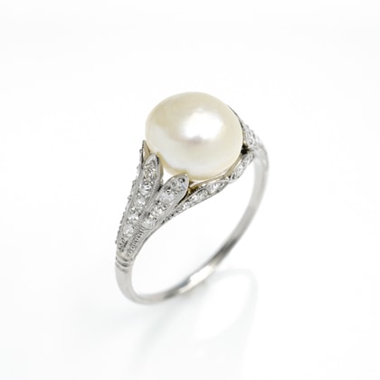 リング バロックパール ダイヤモンド Pt アンティークリング