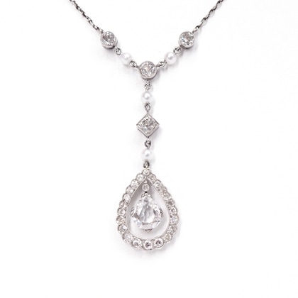 ネックレス ペアシェイプ ダイヤモンド パール Pt ネックレス