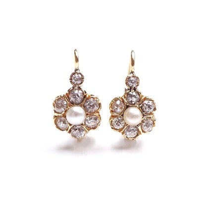 イヤリング&ピアス パール ダイヤモンド クラスター ピアス