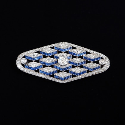 ブローチ ダイヤモンド シンセティックサファイア アール・デコブローチ