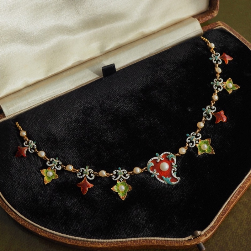 イギリス　アンティークのエナメルとパールネックレス　オリジナルBOX付き 0000000011112_vm5jmvK.jpg