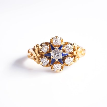 リング ダイヤモンド エナメル装飾 アンティークリング