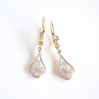 イヤリング&ピアス ダイヤモンド 百合の紋章フルール・ド・リス アンティークピアス