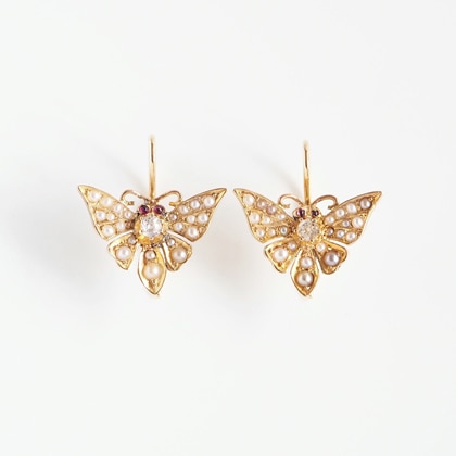 イヤリング&ピアス パール ダイヤモンド 蝶モチーフ ピアス