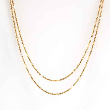 ネックレス パールアクセント ロングゴールドチェーン アンティークネックレス