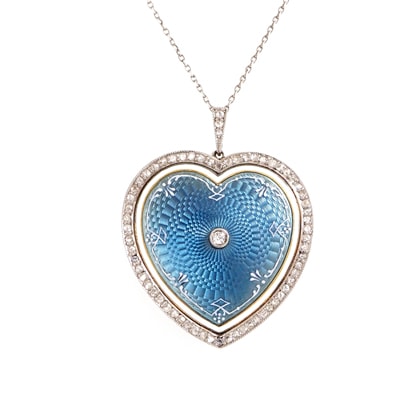 ネックレス ハートモチーフ ギヨシェエナメル ダイヤモンド ロケットペンダント